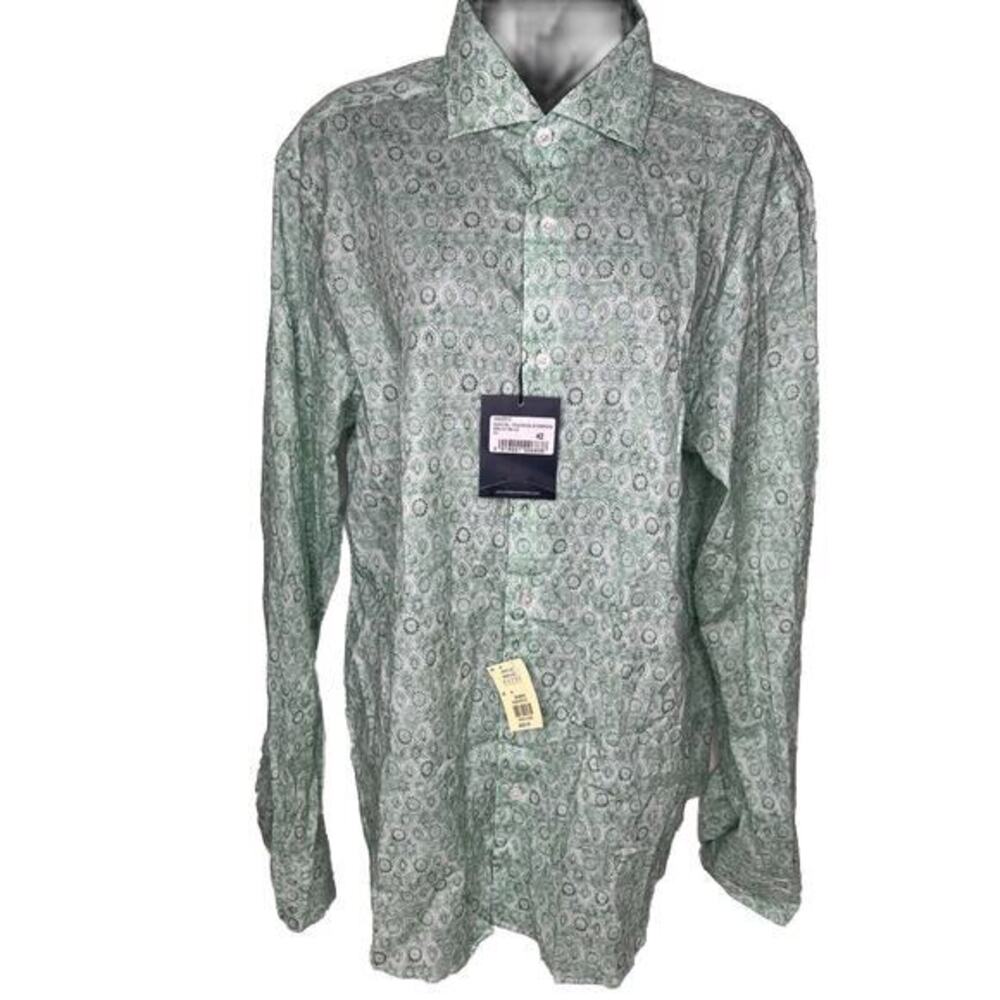 NEW Fedeli Long Sleeve Floral Printed Green Dress Shirt Size 42